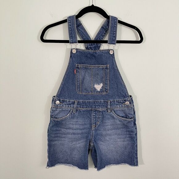 Levi's Denim Semi Distressed Raw Hem Shortalls - Picture 1 of 9
